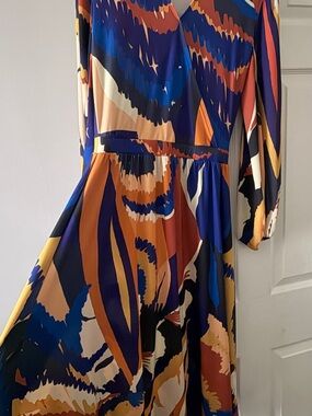 Shavonne Dorsey Abstract Wave Long Sleeve Dress - Blue, Rust & Cream
